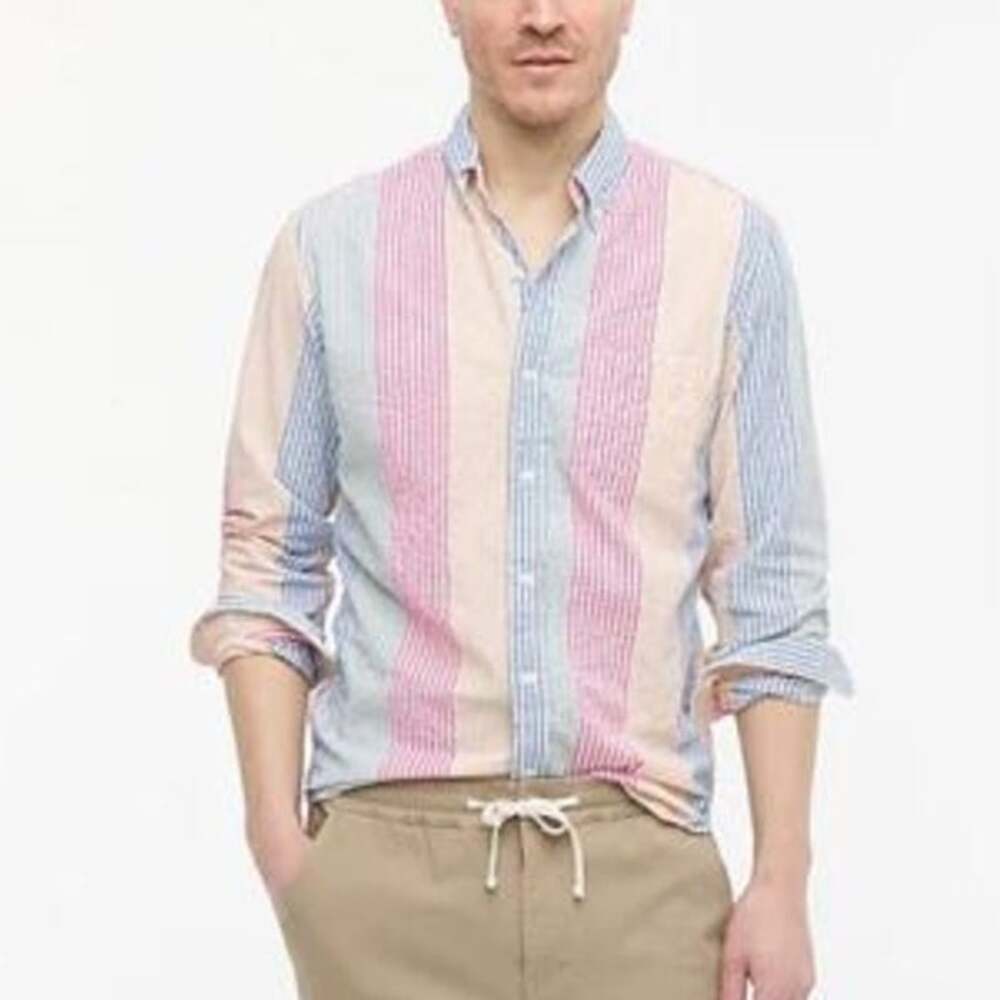 J.Crew Seersucker Pastel Stripe Cotton Button Down Shirt Men's Small
